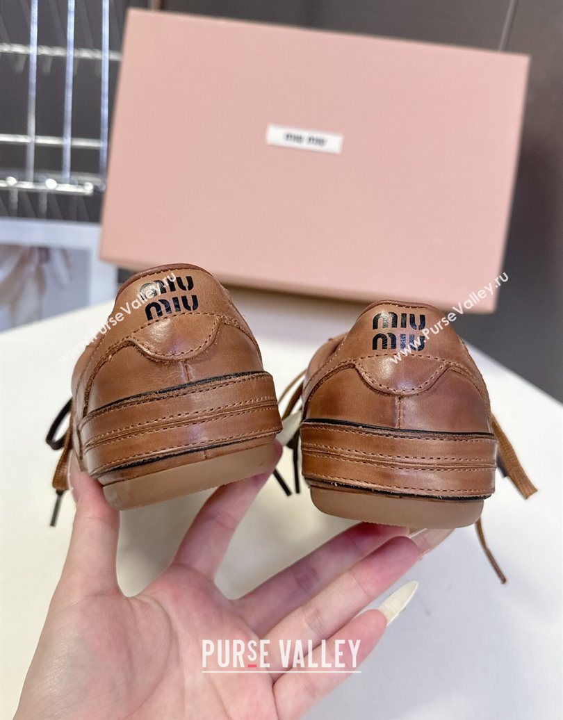 Miu Miu Gymnasium Leather Sneakers Brown 2025 MM102401 (HQG-251024108)