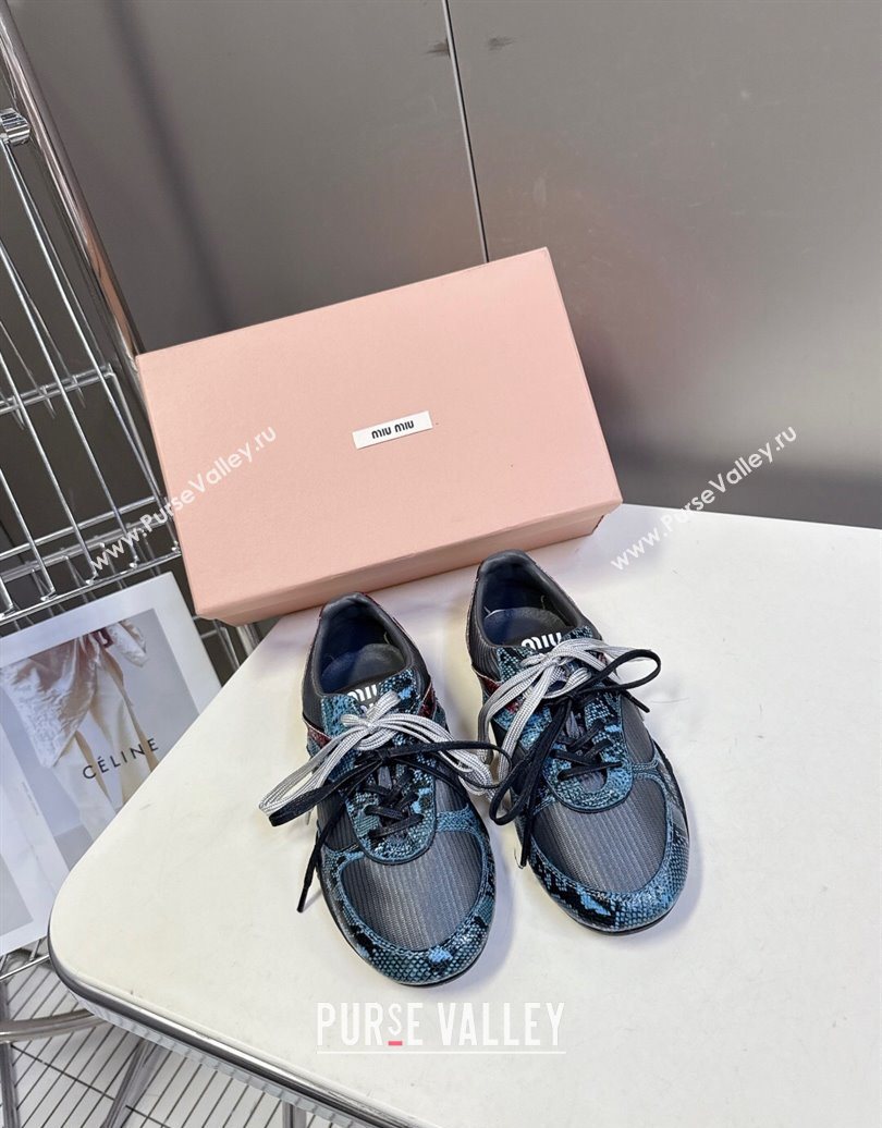 Miu Miu Gymnasium Sneakers in Python Print Leather and Technical Fabric Grey/Blue 2025 (HQG-251024109)