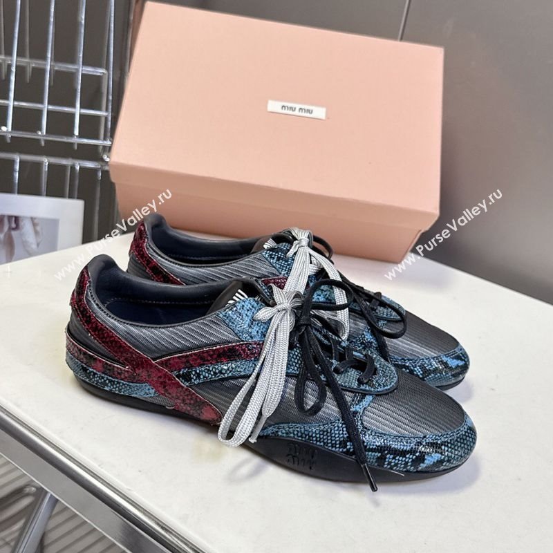 Miu Miu Gymnasium Sneakers in Python Print Leather and Technical Fabric Grey/Blue 2025 (HQG-251024109)
