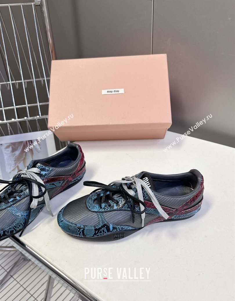 Miu Miu Gymnasium Sneakers in Python Print Leather and Technical Fabric Grey/Blue 2025 (HQG-251024109)