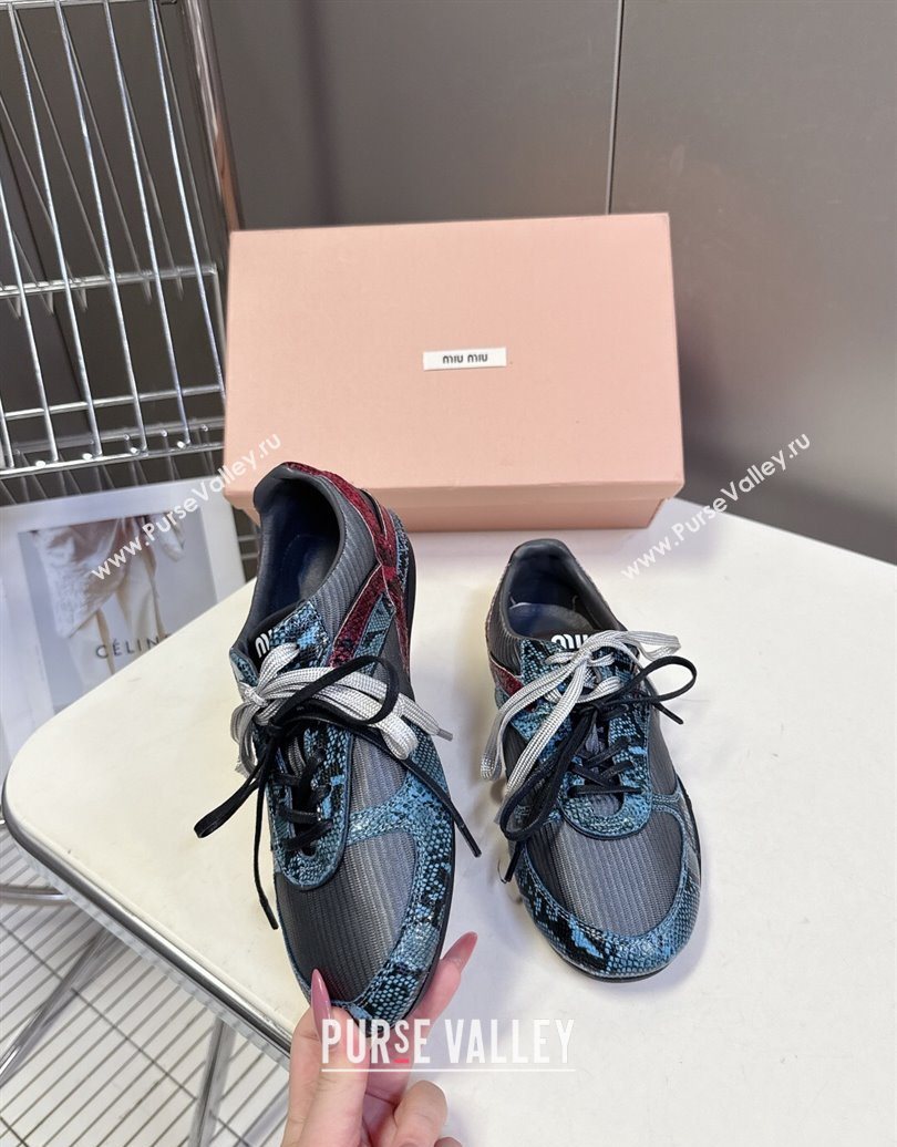 Miu Miu Gymnasium Sneakers in Python Print Leather and Technical Fabric Grey/Blue 2025 (HQG-251024109)