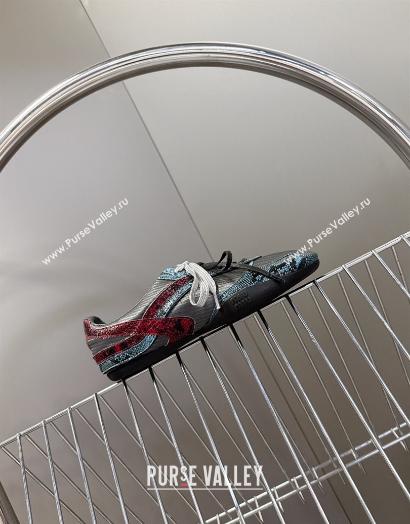 Miu Miu Gymnasium Sneakers in Python Print Leather and Technical Fabric Grey/Blue 2025 (HQG-251024109)