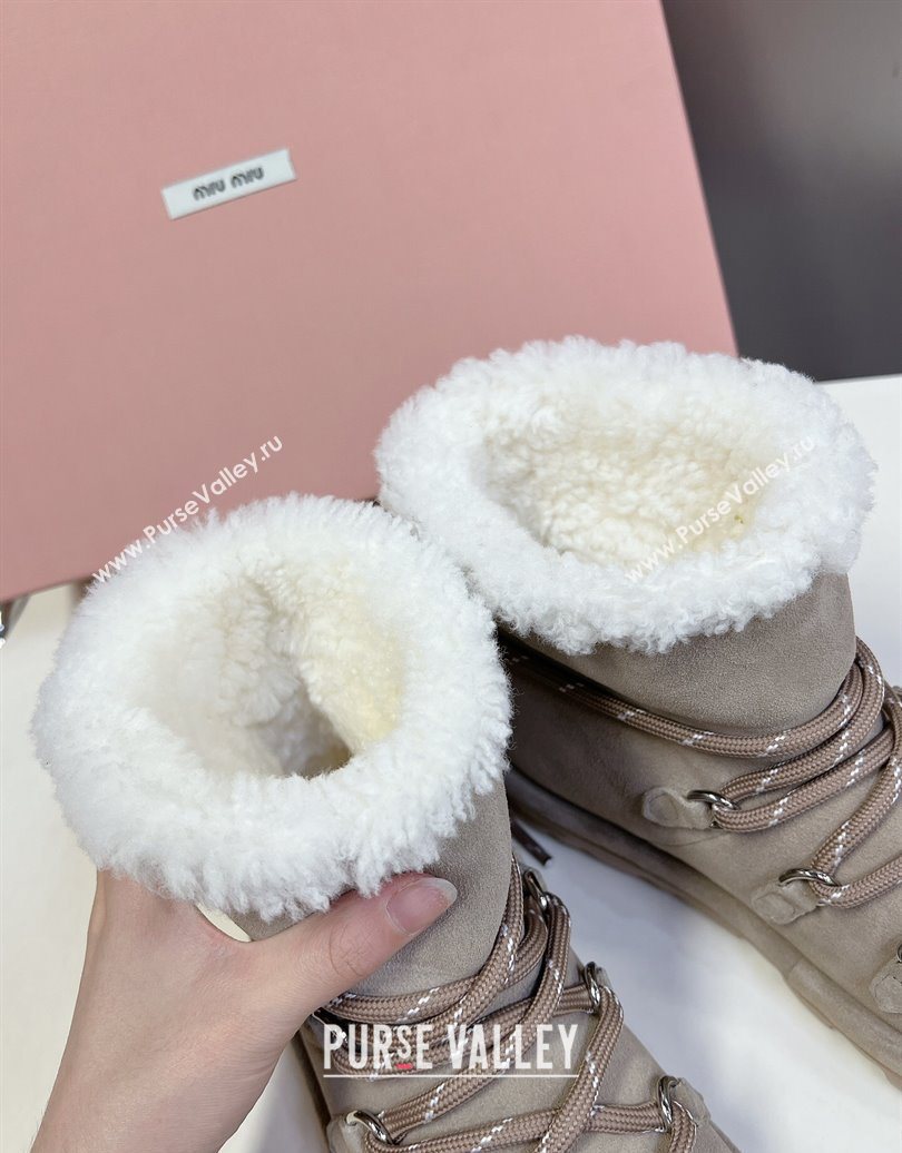 Miu Miu Suede and Wool Laced-up Flat Ankle Boots Grey 2025 MM102407 (KL-251024149)