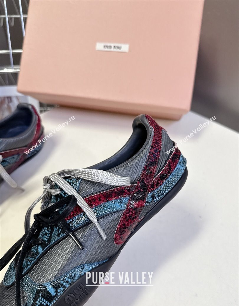 Miu Miu Gymnasium Sneakers in Python Print Leather and Technical Fabric Grey/Blue 2025 (HQG-251024109)