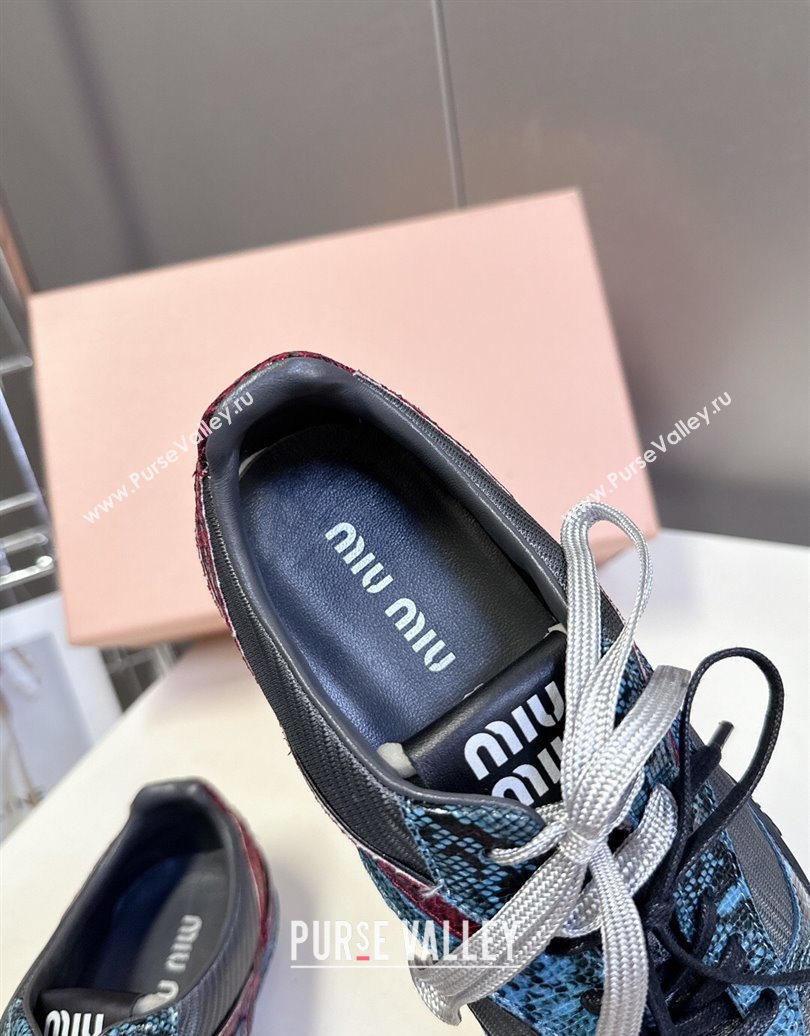 Miu Miu Gymnasium Sneakers in Python Print Leather and Technical Fabric Grey/Blue 2025 (HQG-251024109)