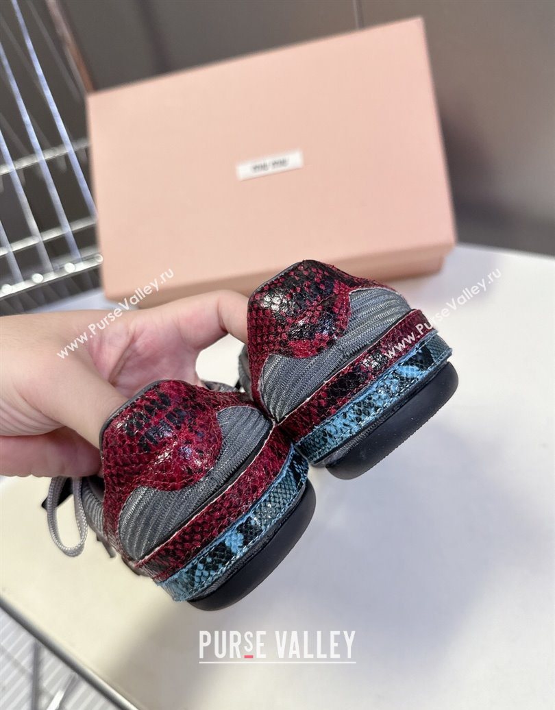Miu Miu Gymnasium Sneakers in Python Print Leather and Technical Fabric Grey/Blue 2025 (HQG-251024109)