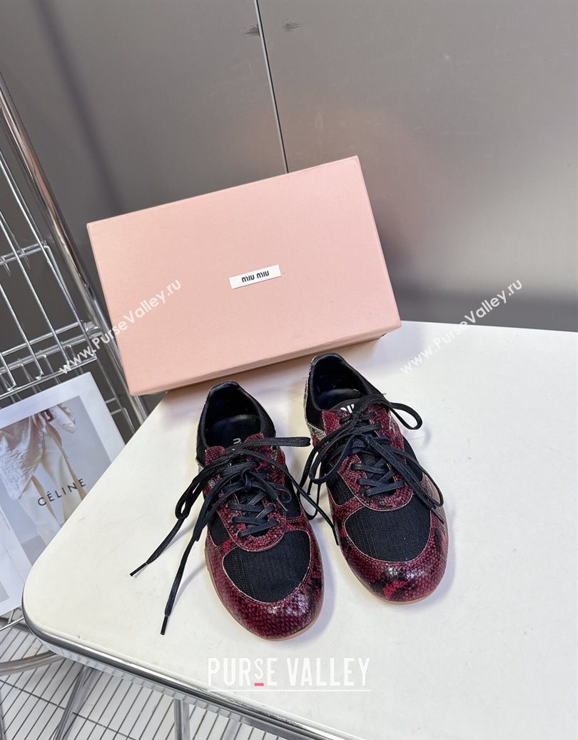 Miu Miu Gymnasium Sneakers in Python Print Leather and Technical Fabric Red/Black 2025 (HQG-251024110)
