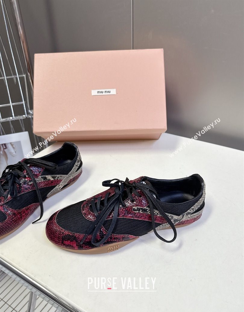 Miu Miu Gymnasium Sneakers in Python Print Leather and Technical Fabric Red/Black 2025 (HQG-251024110)