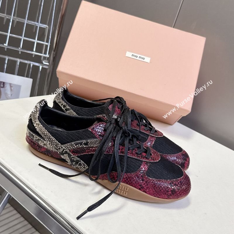 Miu Miu Gymnasium Sneakers in Python Print Leather and Technical Fabric Red/Black 2025 (HQG-251024110)