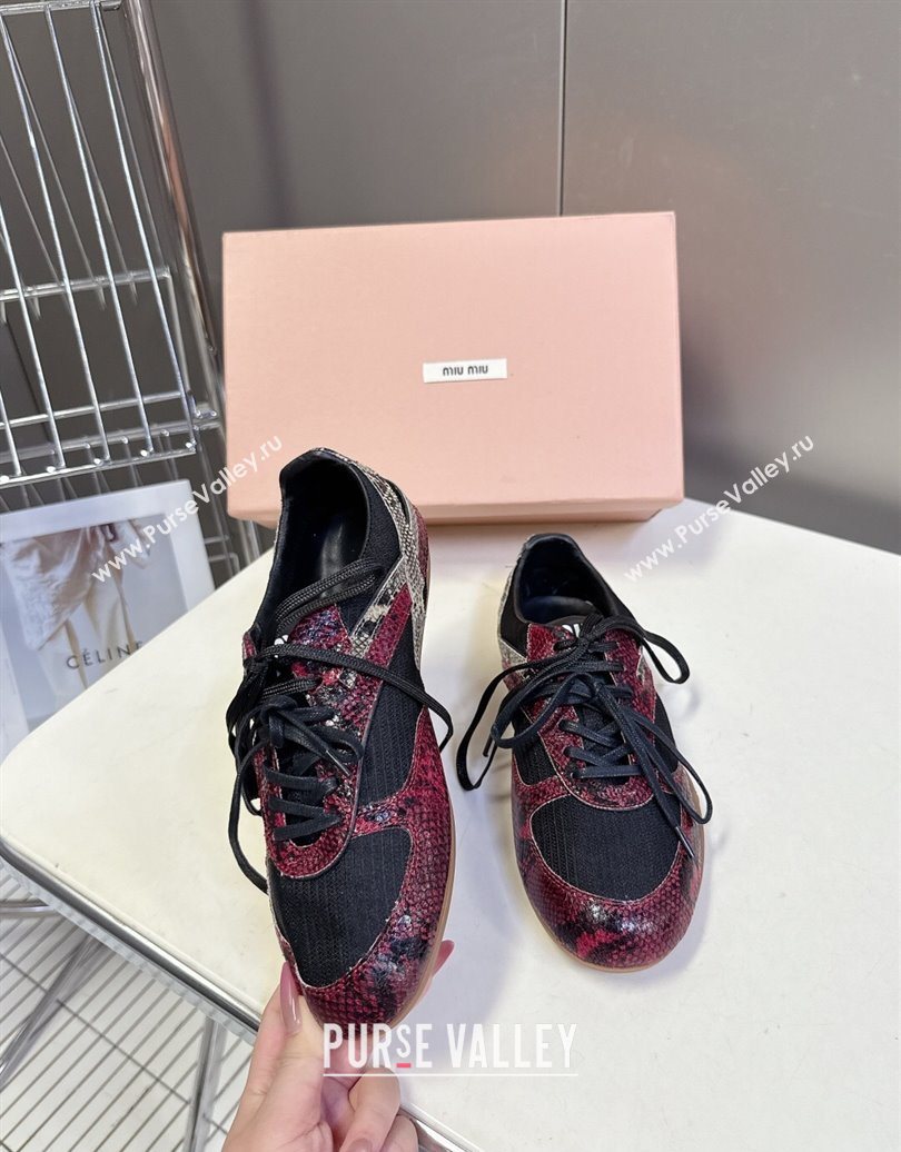 Miu Miu Gymnasium Sneakers in Python Print Leather and Technical Fabric Red/Black 2025 (HQG-251024110)