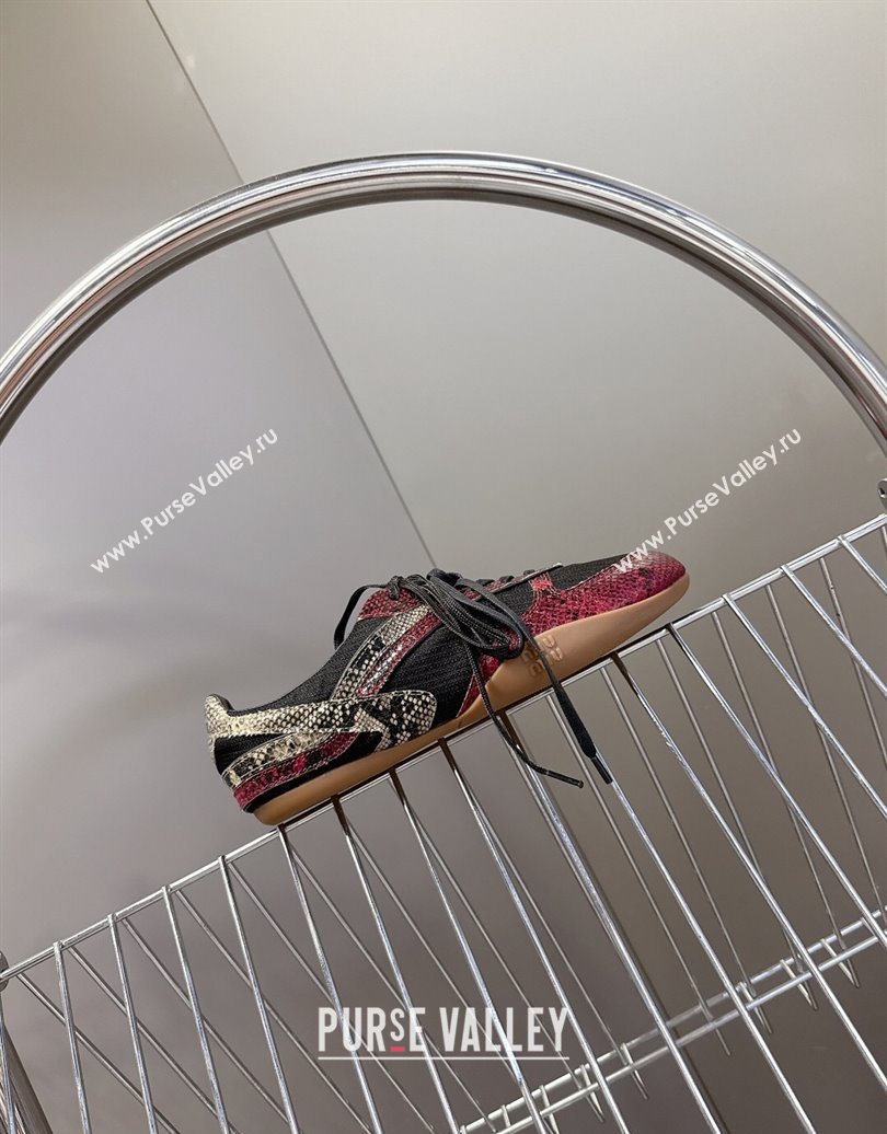 Miu Miu Gymnasium Sneakers in Python Print Leather and Technical Fabric Red/Black 2025 (HQG-251024110)