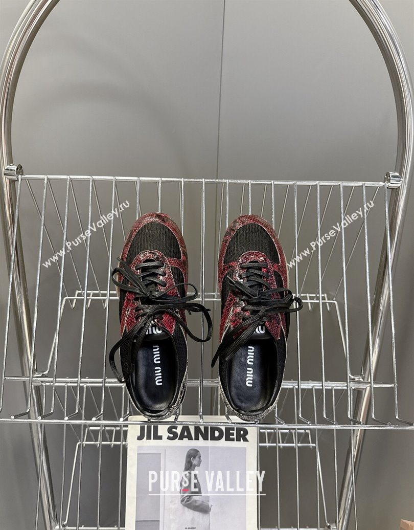 Miu Miu Gymnasium Sneakers in Python Print Leather and Technical Fabric Red/Black 2025 (HQG-251024110)