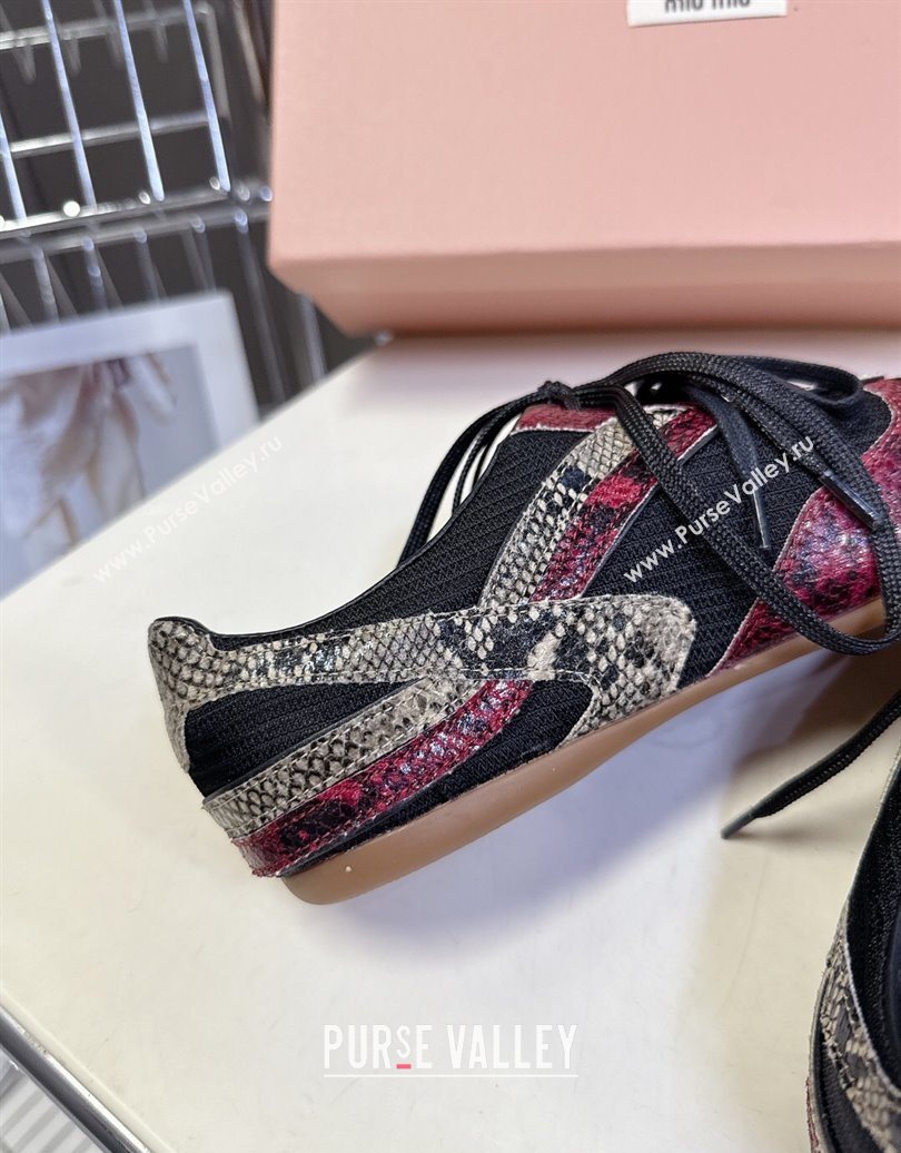 Miu Miu Gymnasium Sneakers in Python Print Leather and Technical Fabric Red/Black 2025 (HQG-251024110)