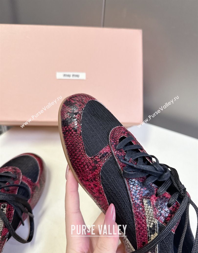 Miu Miu Gymnasium Sneakers in Python Print Leather and Technical Fabric Red/Black 2025 (HQG-251024110)