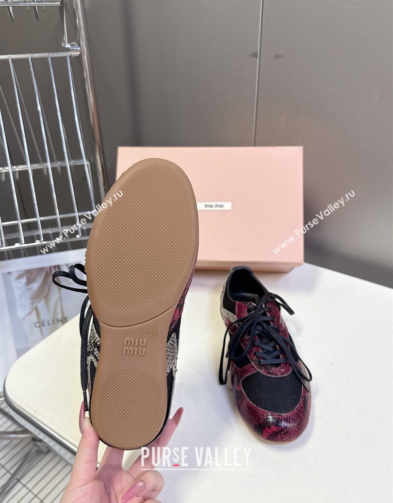 Miu Miu Gymnasium Sneakers in Python Print Leather and Technical Fabric Red/Black 2025 (HQG-251024110)