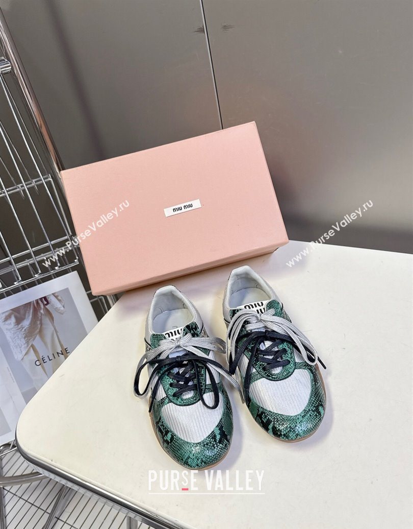 Miu Miu Gymnasium Sneakers in Python Print Leather and Technical Fabric Grey/Green 2025 (HQG-251024111)