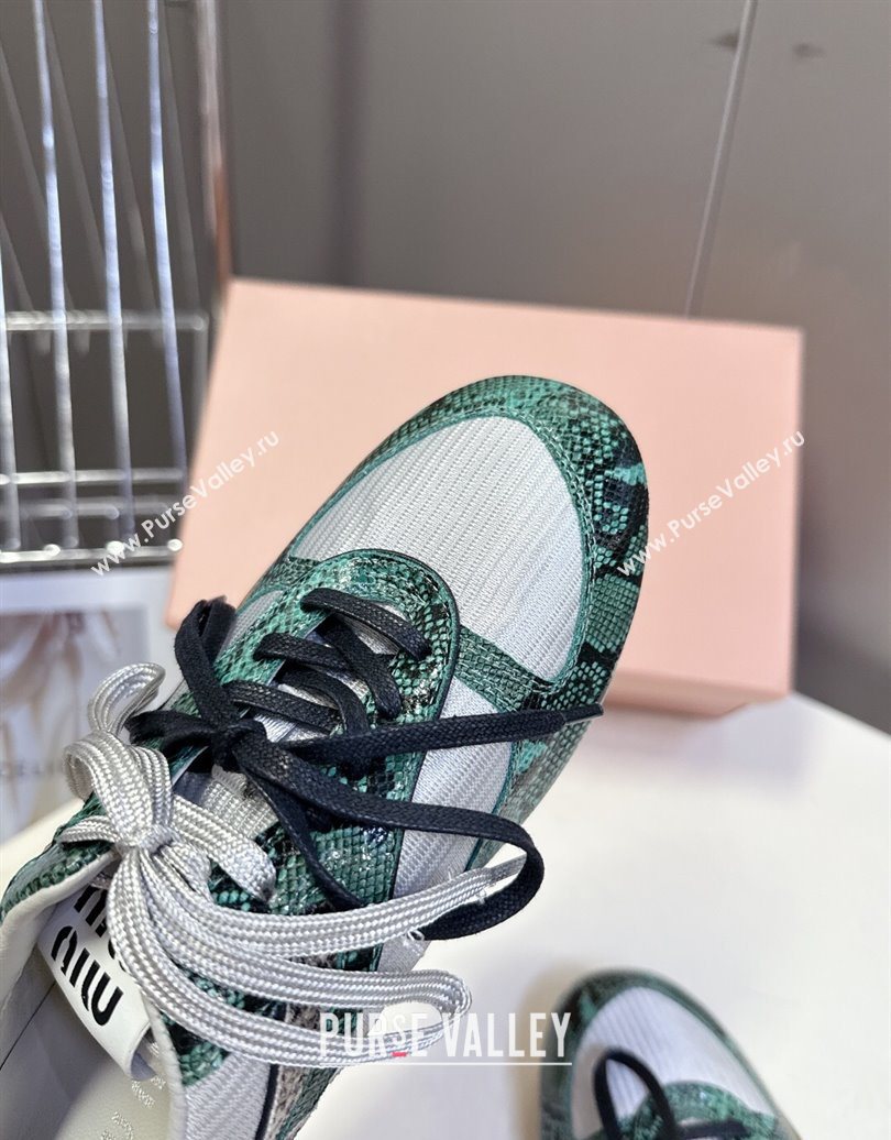 Miu Miu Gymnasium Sneakers in Python Print Leather and Technical Fabric Grey/Green 2025 (HQG-251024111)