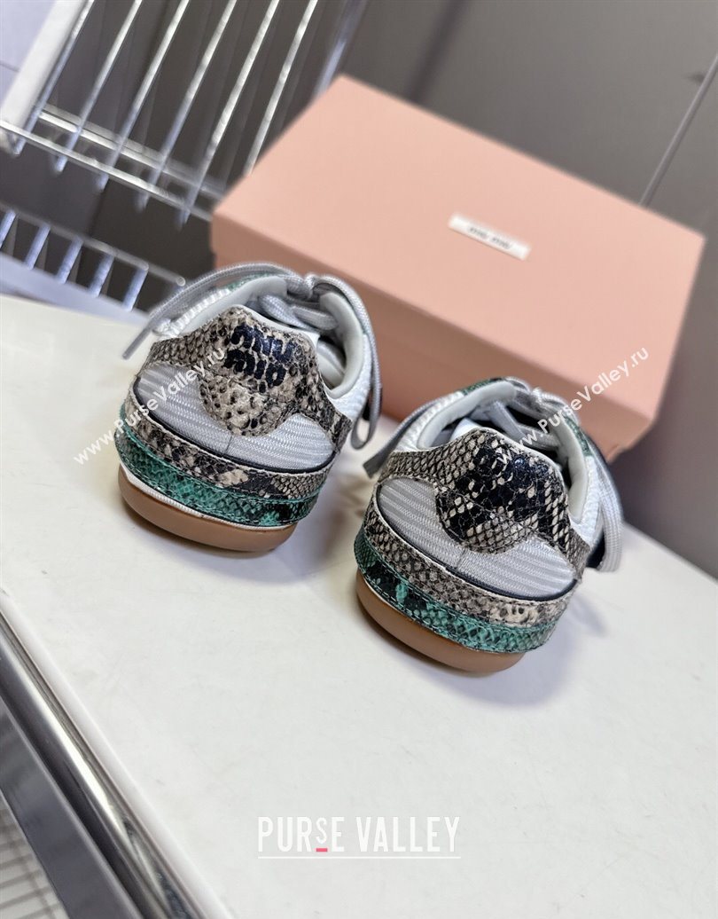 Miu Miu Gymnasium Sneakers in Python Print Leather and Technical Fabric Grey/Green 2025 (HQG-251024111)
