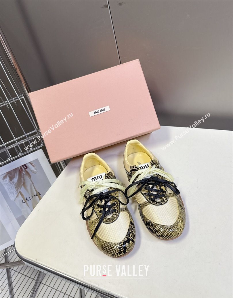 Miu Miu Gymnasium Sneakers in Python Print Leather and Technical Fabric Yellow/Green 2025 (HQG-251024112)