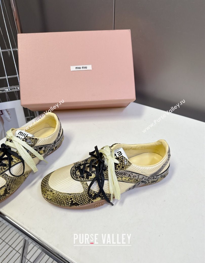 Miu Miu Gymnasium Sneakers in Python Print Leather and Technical Fabric Yellow/Green 2025 (HQG-251024112)