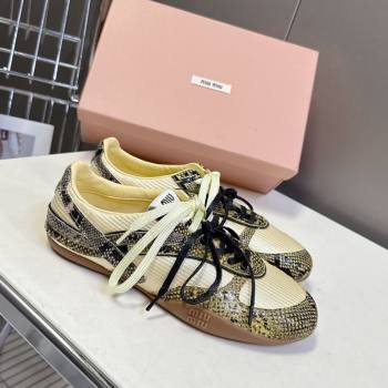 Miu Miu Gymnasium Sneakers in Python Print Leather and Technical Fabric Yellow/Green 2025 (HQG-251024112)