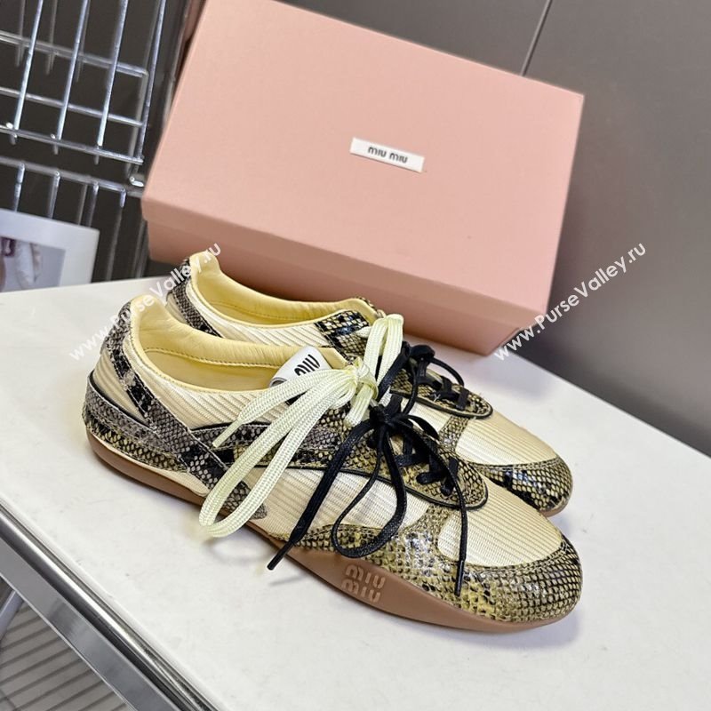 Miu Miu Gymnasium Sneakers in Python Print Leather and Technical Fabric Yellow/Green 2025 (HQG-251024112)