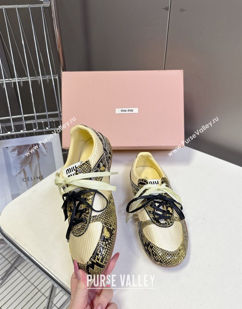 Miu Miu Gymnasium Sneakers in Python Print Leather and Technical Fabric Yellow/Green 2025 (HQG-251024112)