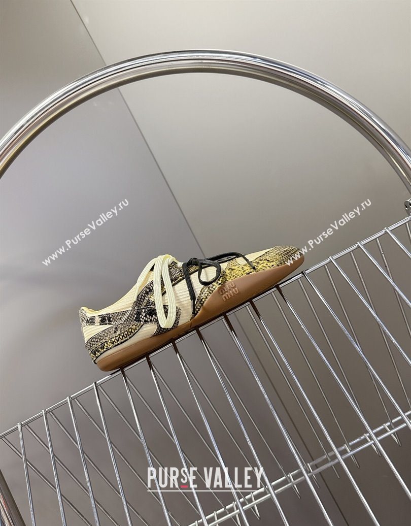 Miu Miu Gymnasium Sneakers in Python Print Leather and Technical Fabric Yellow/Green 2025 (HQG-251024112)