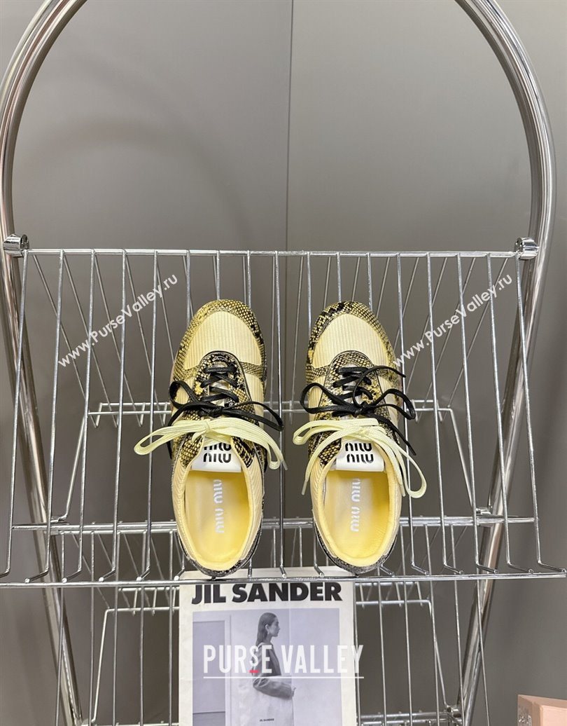 Miu Miu Gymnasium Sneakers in Python Print Leather and Technical Fabric Yellow/Green 2025 (HQG-251024112)