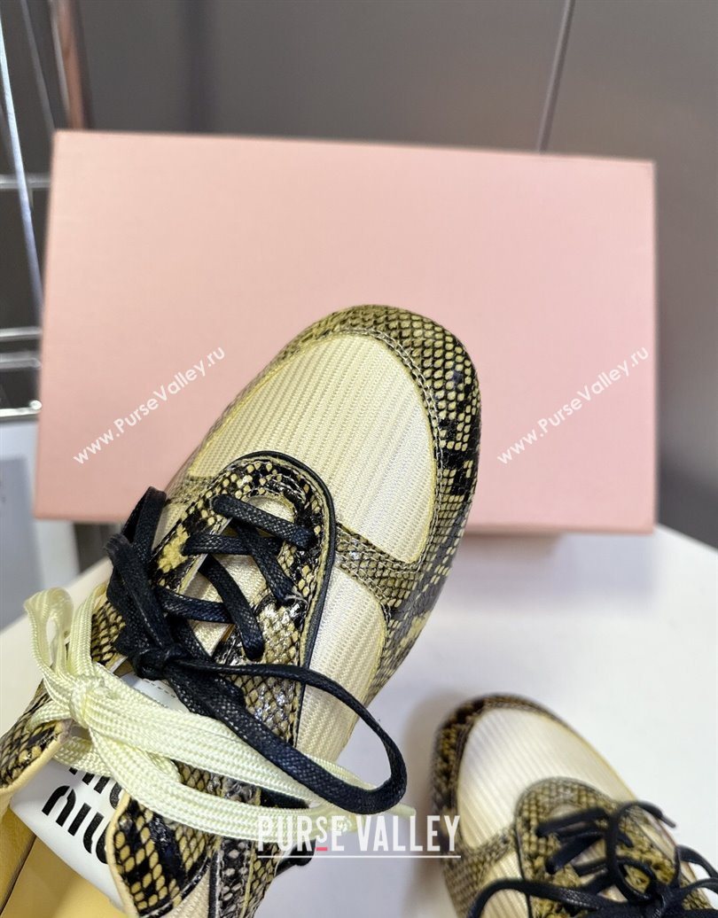 Miu Miu Gymnasium Sneakers in Python Print Leather and Technical Fabric Yellow/Green 2025 (HQG-251024112)