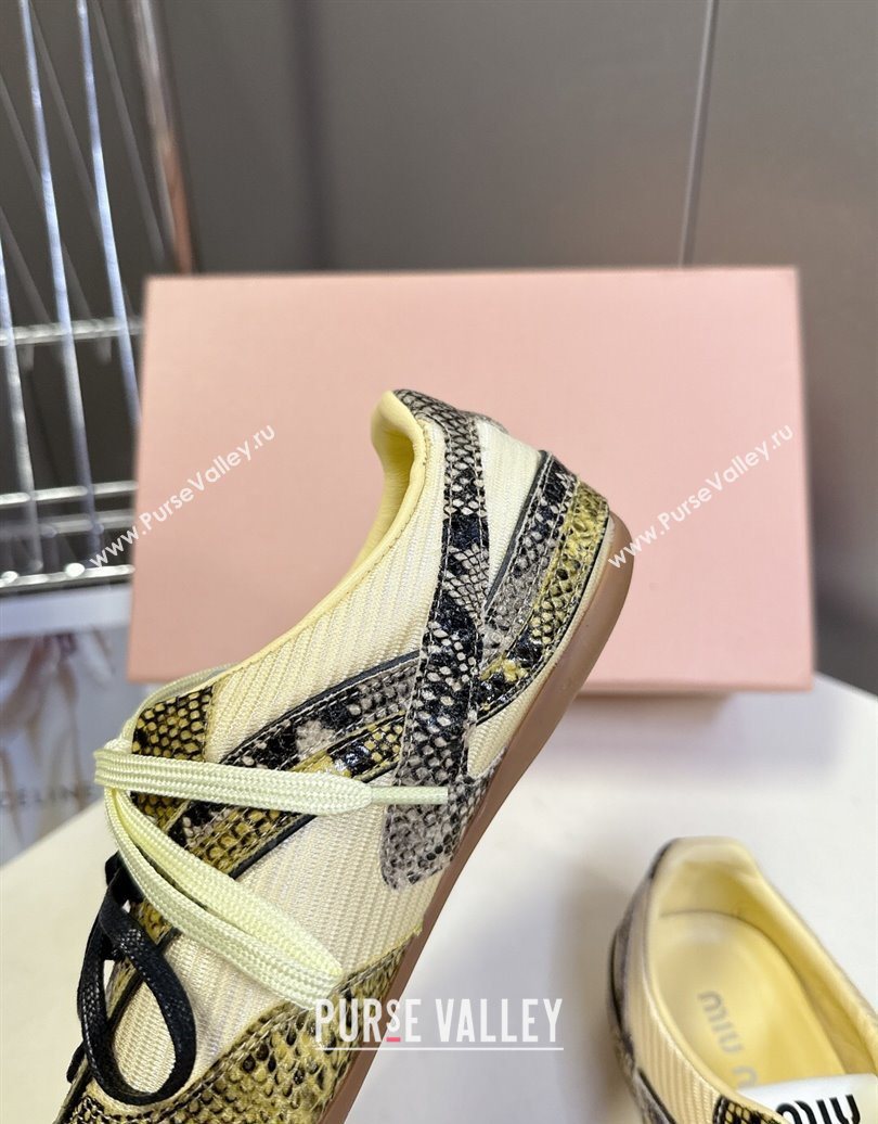 Miu Miu Gymnasium Sneakers in Python Print Leather and Technical Fabric Yellow/Green 2025 (HQG-251024112)