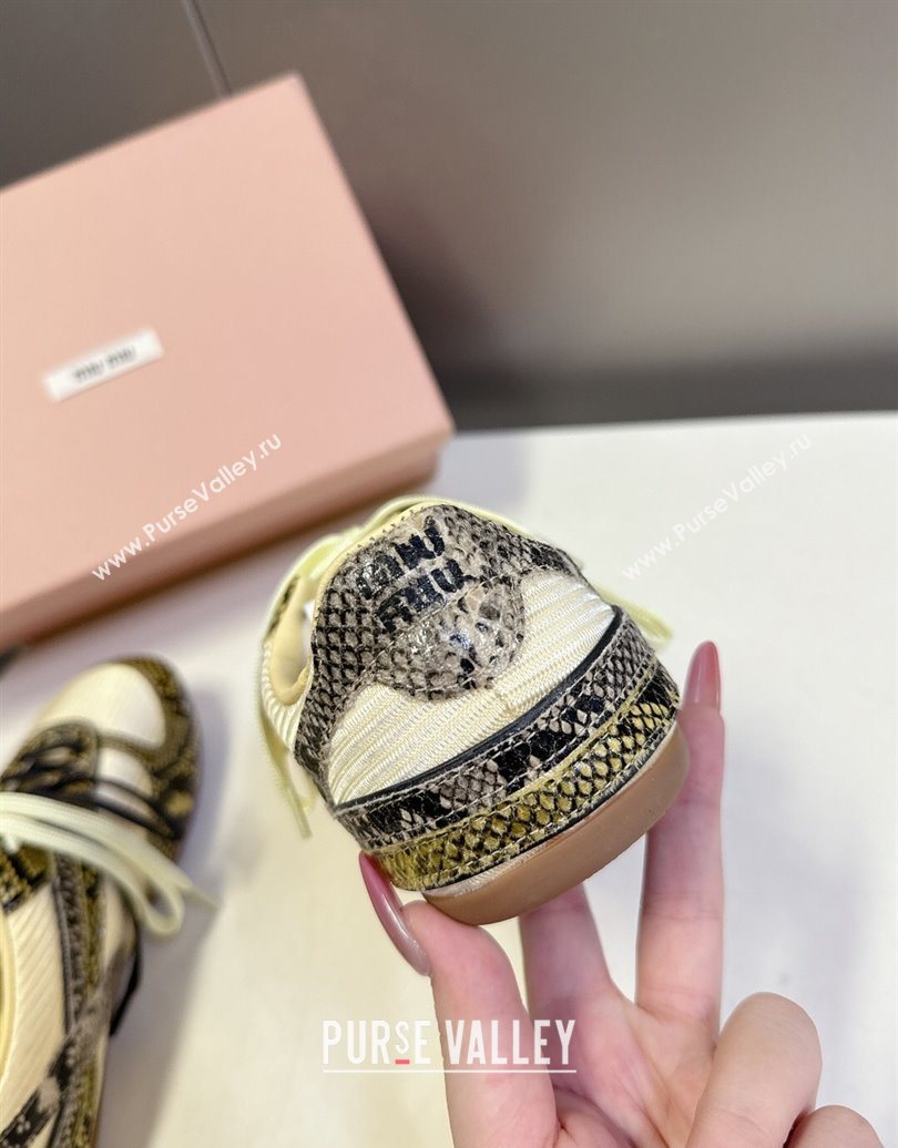 Miu Miu Gymnasium Sneakers in Python Print Leather and Technical Fabric Yellow/Green 2025 (HQG-251024112)