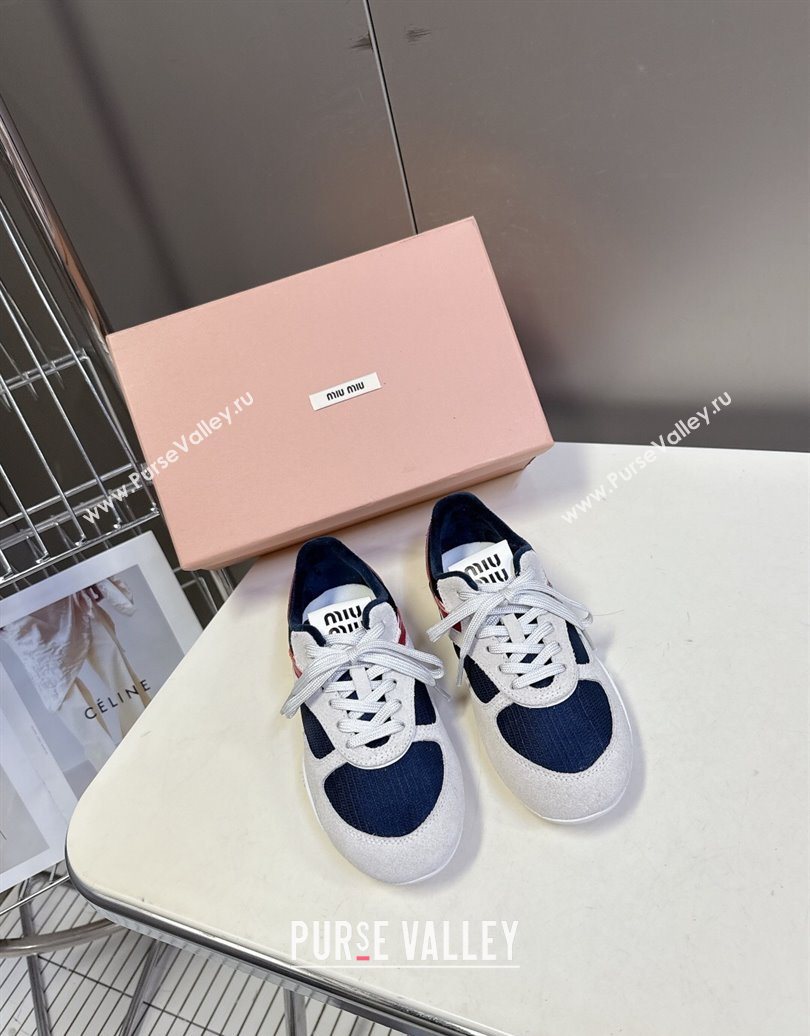 Miu Miu Gymnasium Sneakers in Suede and Technical Fabric Blue/Grey 2025 (HQG-251024113)
