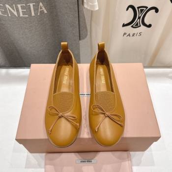 Miu Miu Elan Nappa Leather Ballerinas Flat with Bow and Elastic Gusset Yellow 2025 5F552E (MD-251025053)