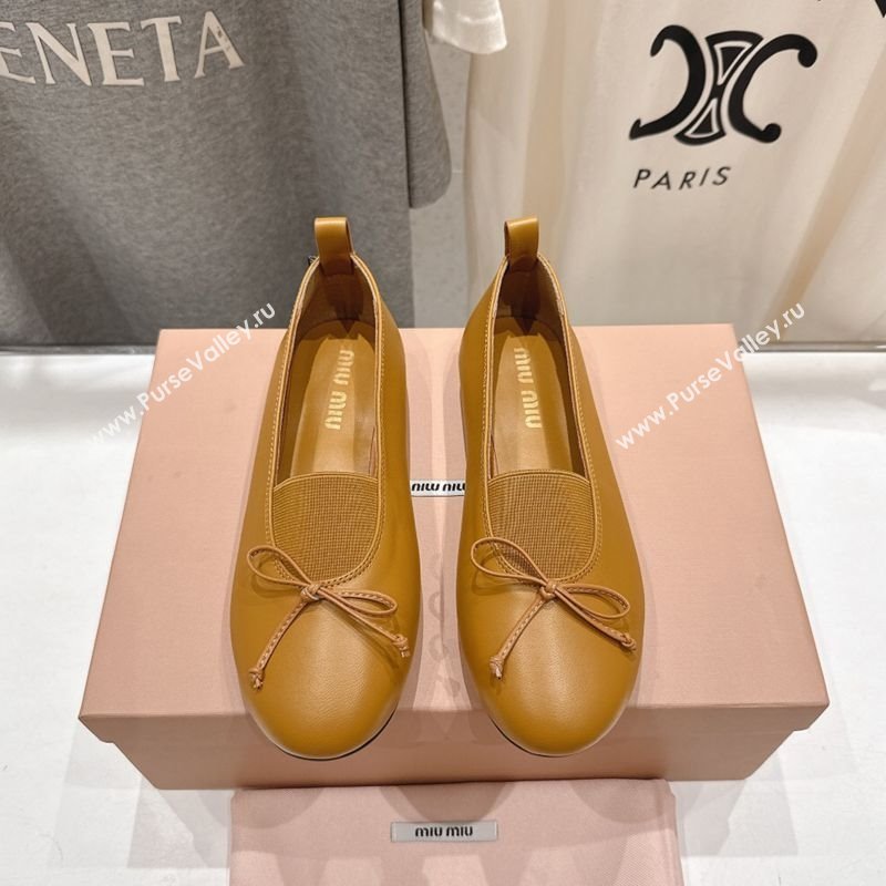 Miu Miu Elan Nappa Leather Ballerinas Flat with Bow and Elastic Gusset Yellow 2025 5F552E (MD-251025053)