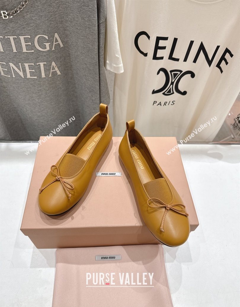 Miu Miu Elan Nappa Leather Ballerinas Flat with Bow and Elastic Gusset Yellow 2025 5F552E (MD-251025053)