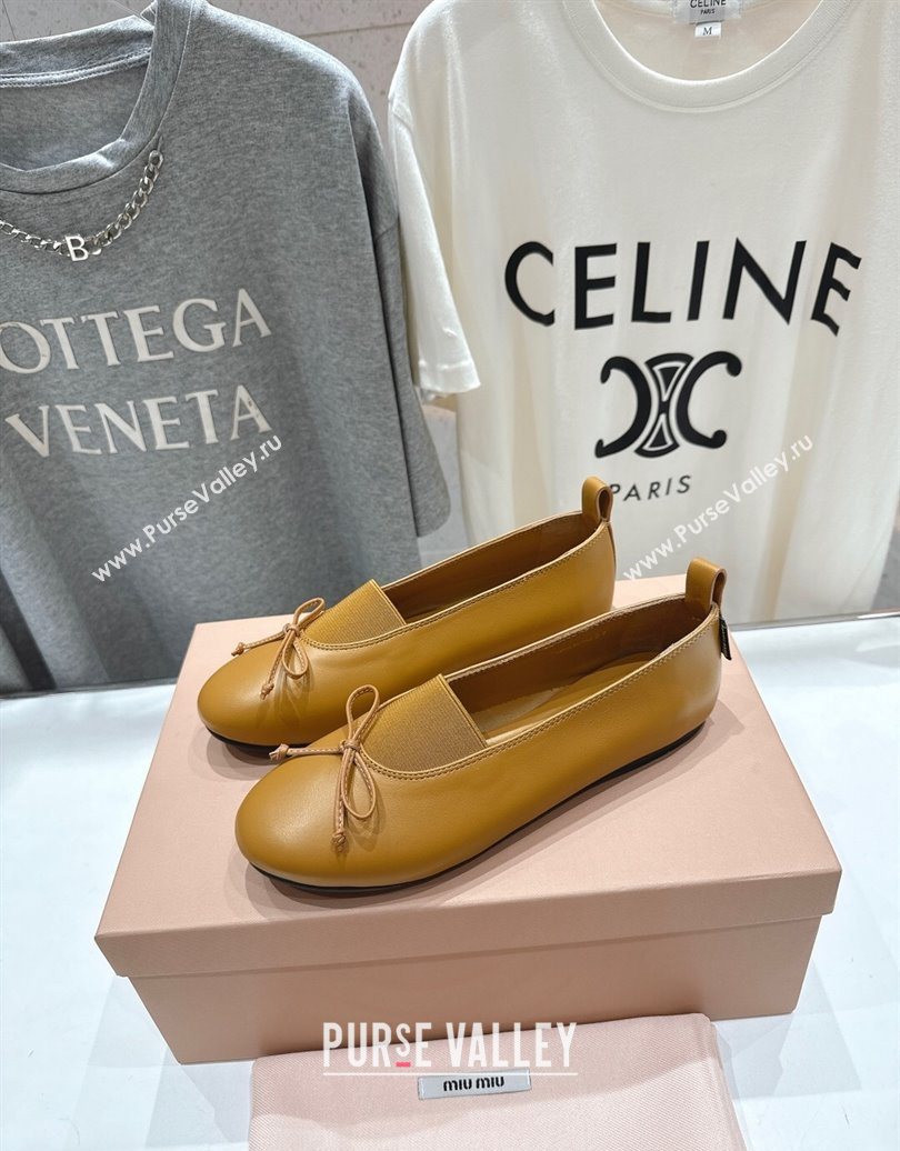 Miu Miu Elan Nappa Leather Ballerinas Flat with Bow and Elastic Gusset Yellow 2025 5F552E (MD-251025053)