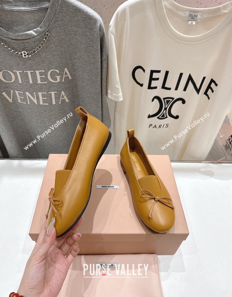 Miu Miu Elan Nappa Leather Ballerinas Flat with Bow and Elastic Gusset Yellow 2025 5F552E (MD-251025053)