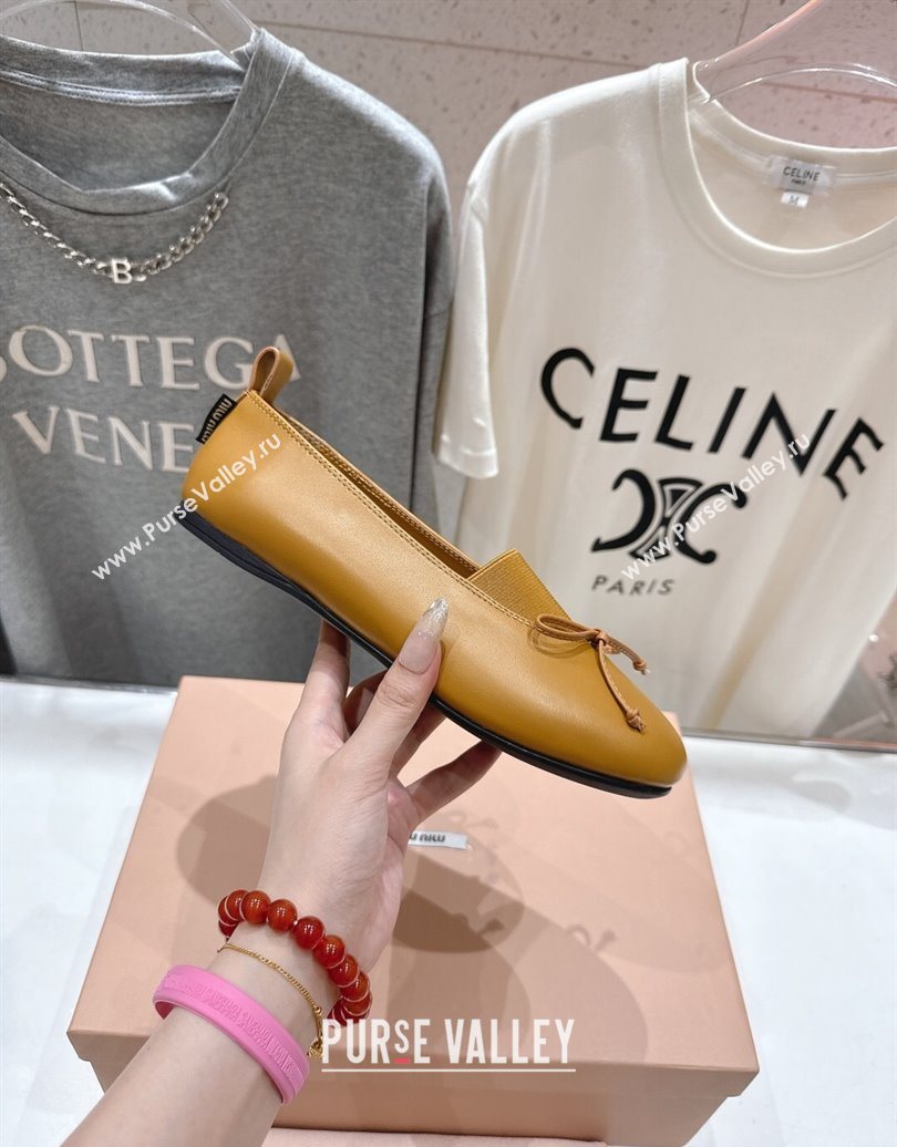 Miu Miu Elan Nappa Leather Ballerinas Flat with Bow and Elastic Gusset Yellow 2025 5F552E (MD-251025053)