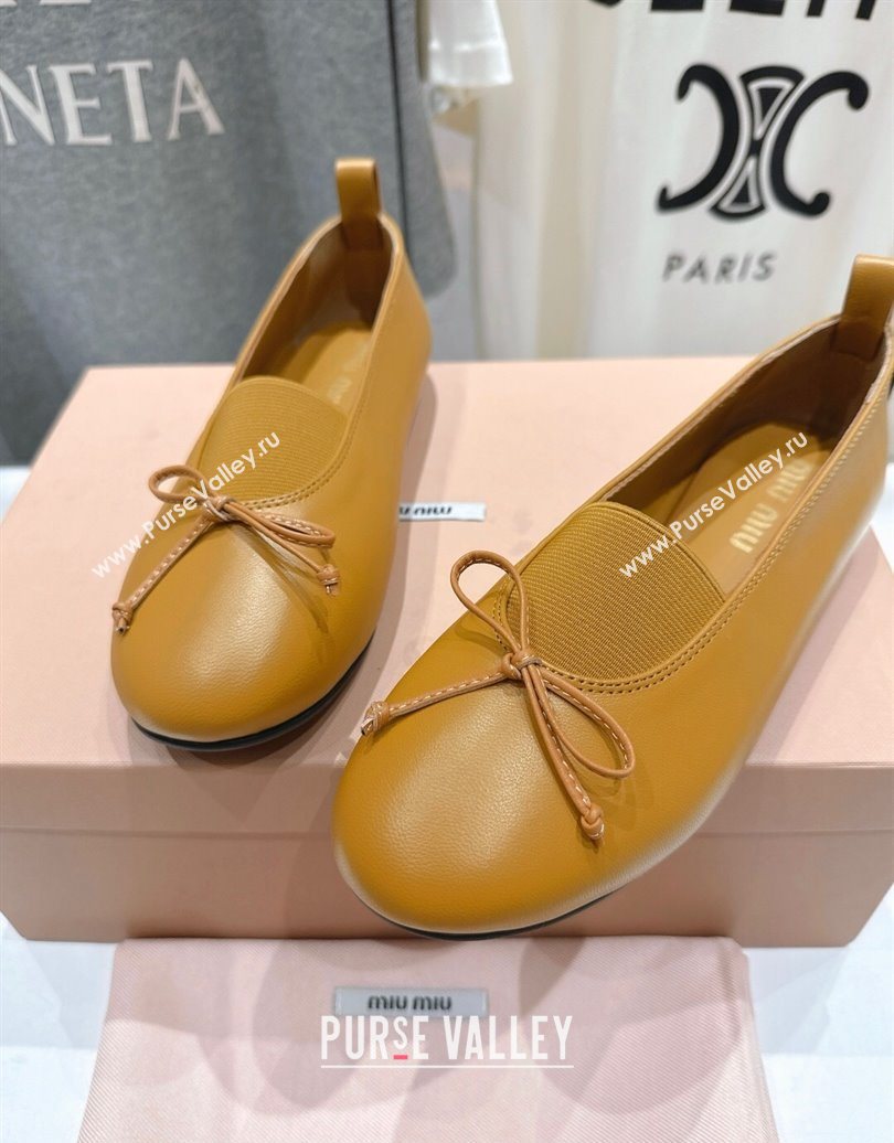 Miu Miu Elan Nappa Leather Ballerinas Flat with Bow and Elastic Gusset Yellow 2025 5F552E (MD-251025053)