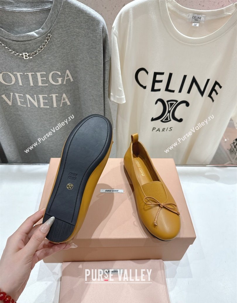Miu Miu Elan Nappa Leather Ballerinas Flat with Bow and Elastic Gusset Yellow 2025 5F552E (MD-251025053)