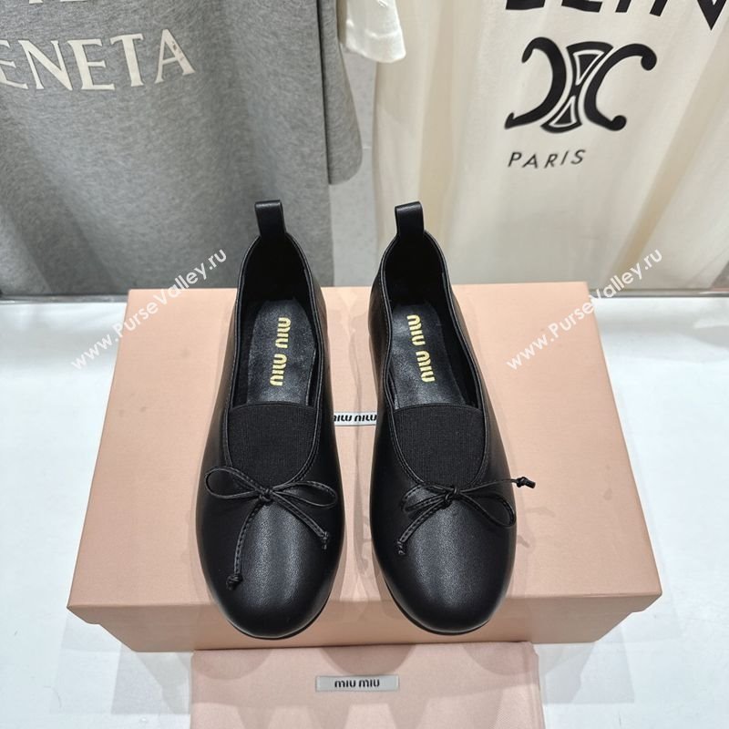 Miu Miu Elan Nappa Leather Ballerinas Flat with Bow and Elastic Gusset Black 2025 5F552E (MD-251025055)