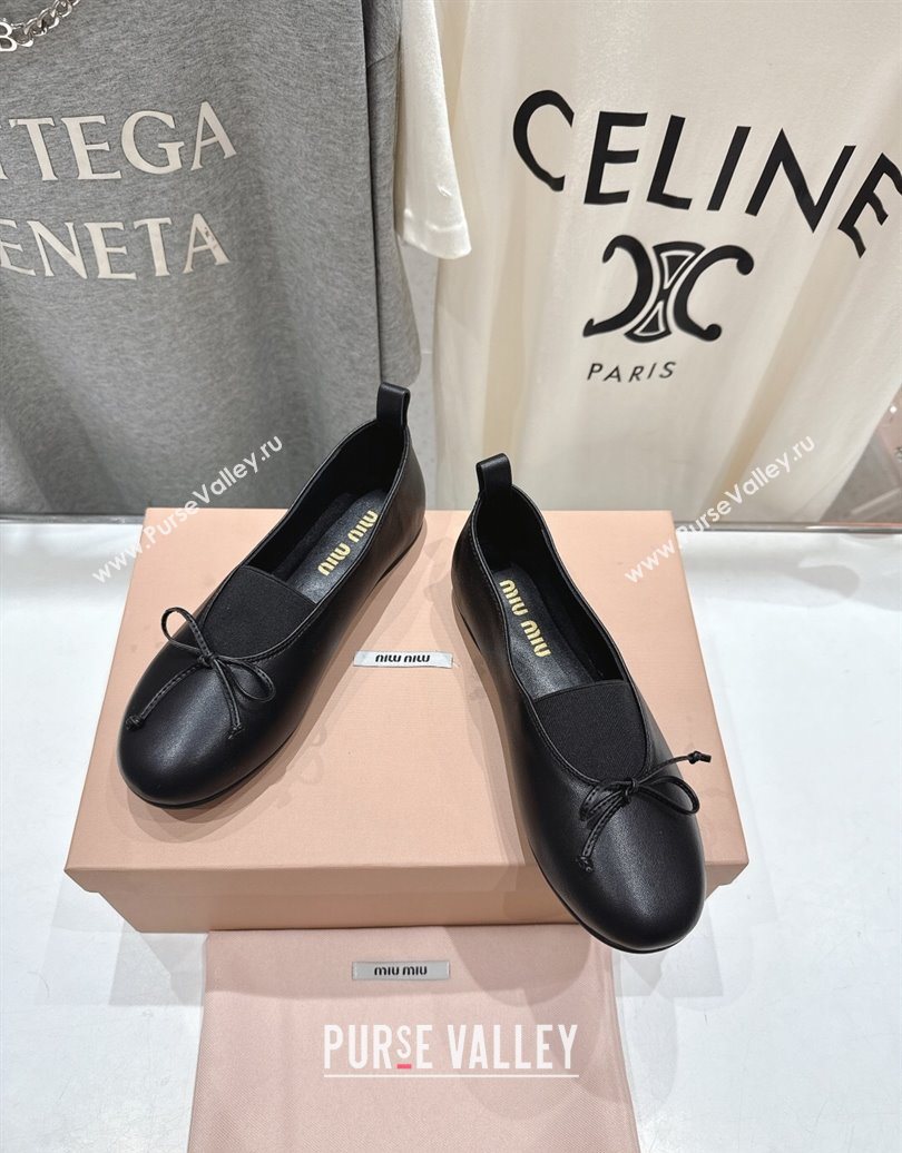 Miu Miu Elan Nappa Leather Ballerinas Flat with Bow and Elastic Gusset Black 2025 5F552E (MD-251025055)