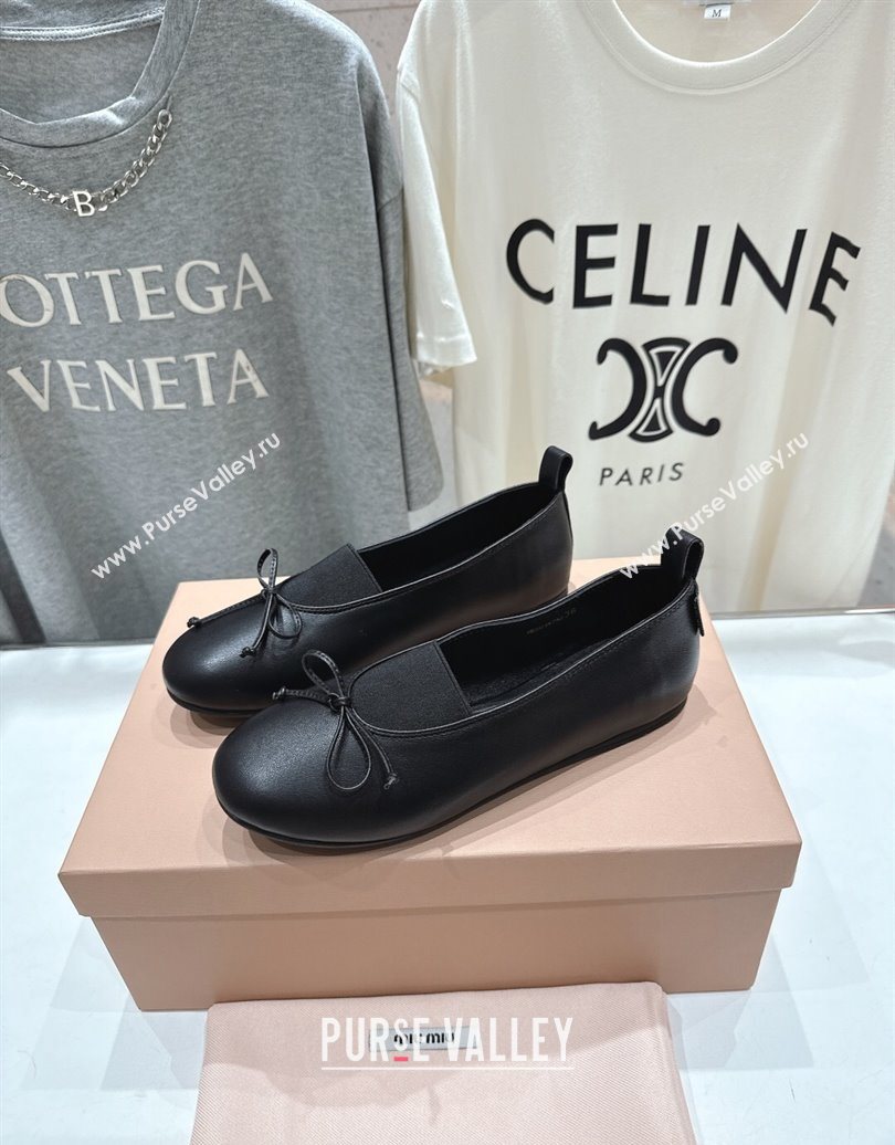 Miu Miu Elan Nappa Leather Ballerinas Flat with Bow and Elastic Gusset Black 2025 5F552E (MD-251025055)