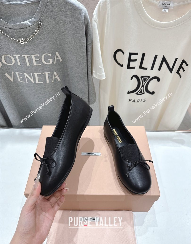 Miu Miu Elan Nappa Leather Ballerinas Flat with Bow and Elastic Gusset Black 2025 5F552E (MD-251025055)