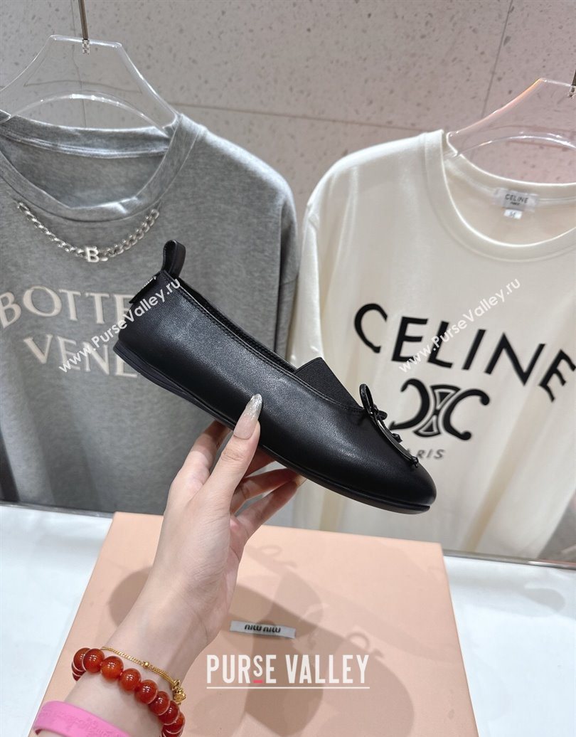 Miu Miu Elan Nappa Leather Ballerinas Flat with Bow and Elastic Gusset Black 2025 5F552E (MD-251025055)