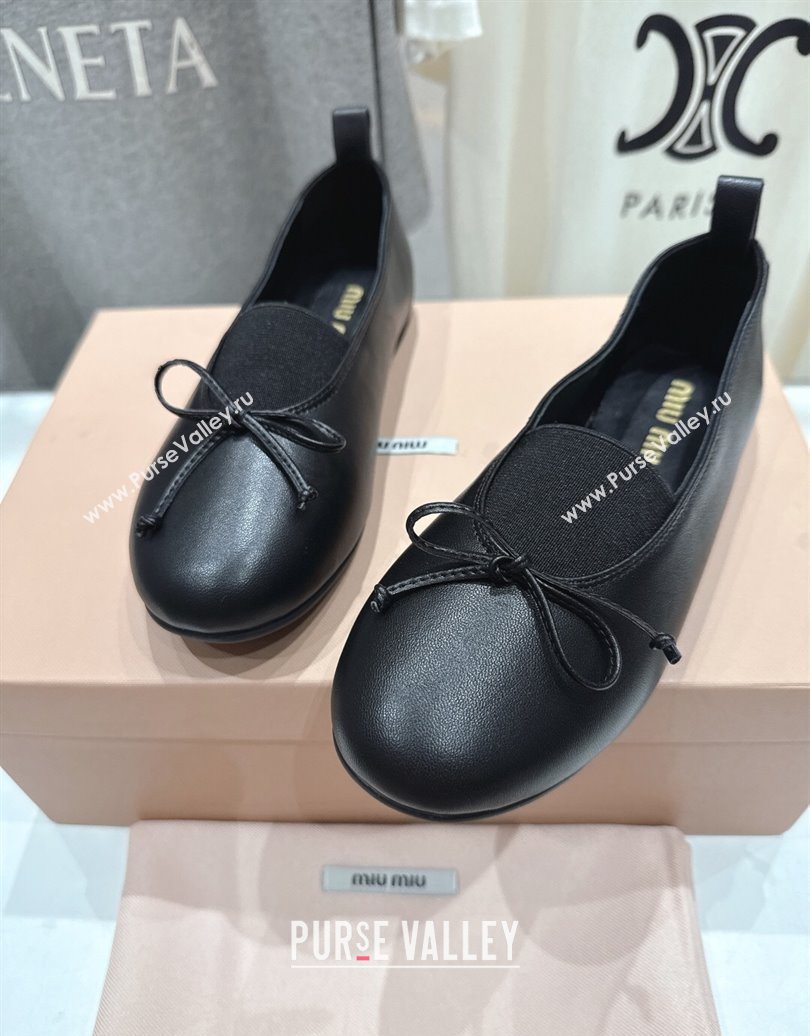 Miu Miu Elan Nappa Leather Ballerinas Flat with Bow and Elastic Gusset Black 2025 5F552E (MD-251025055)