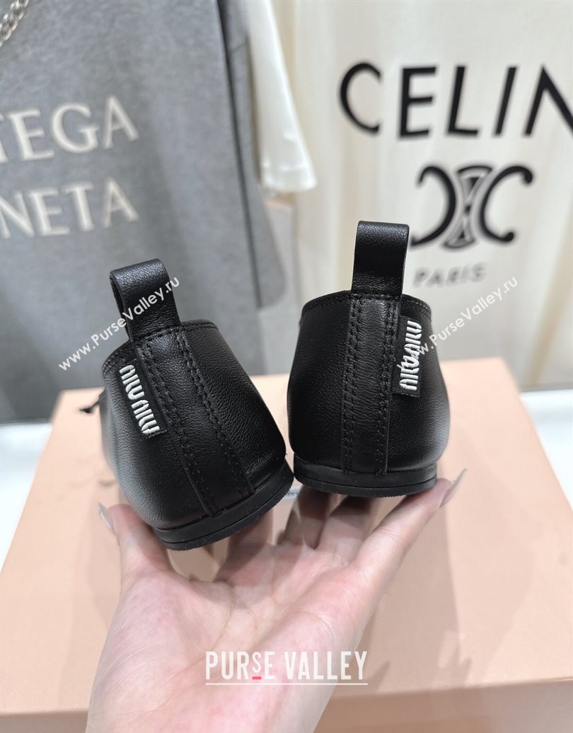 Miu Miu Elan Nappa Leather Ballerinas Flat with Bow and Elastic Gusset Black 2025 5F552E (MD-251025055)