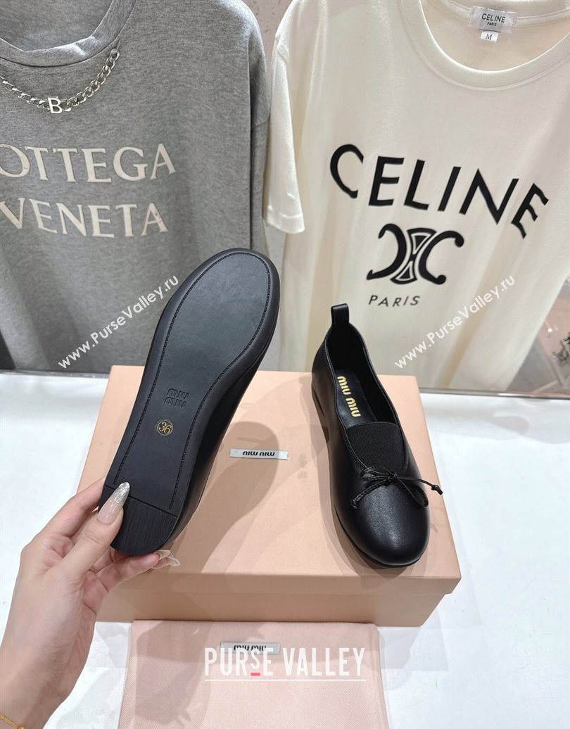 Miu Miu Elan Nappa Leather Ballerinas Flat with Bow and Elastic Gusset Black 2025 5F552E (MD-251025055)