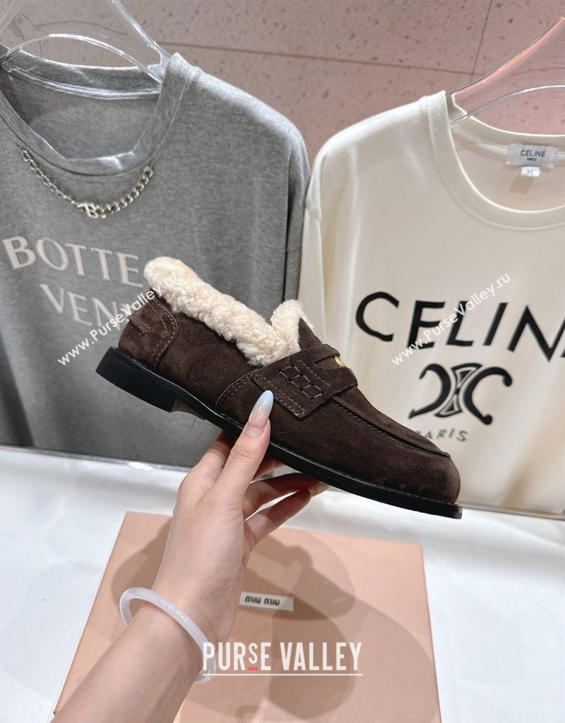 Miu Miu Suede and Wool Loafers with Coin Dark Brown 2025 5D530E (MD-251025059)